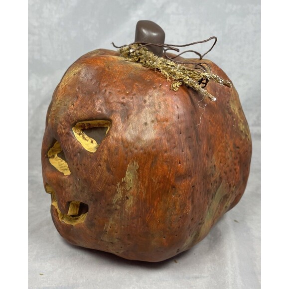 Halloween Ceramic Pumpkin Jack-O-Lantern CJF Designs Ceramic 7.5” Creepy/Spooky - Picture 8 of 9